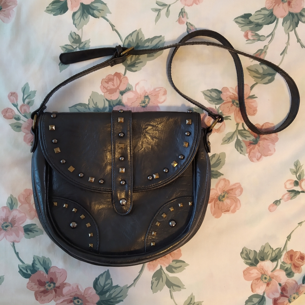 Faux Leather Studded Shoulder Purse Crossbody Bag